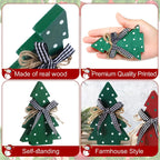 Christmas Tiered Tray Decoration Set - 3pcs Rustic Wooden Christmas Tree Design with Polka Dot Elements Table Centerpieces - Farmhouse Style Freestanding Display for Coffee Bar, Dining Table, Fireplace Mantel, Living Room Boo House Of Avana [[SKU:HOA-WAL-043]]