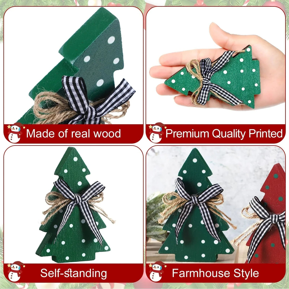 Christmas Tiered Tray Decoration Set - 3pcs Rustic Wooden Christmas Tree Design with Polka Dot Elements Table Centerpieces - Farmhouse Style Freestanding Display for Coffee Bar, Dining Table, Fireplace Mantel, Living Room Boo House Of Avana [[SKU:HOA-WAL-043]]