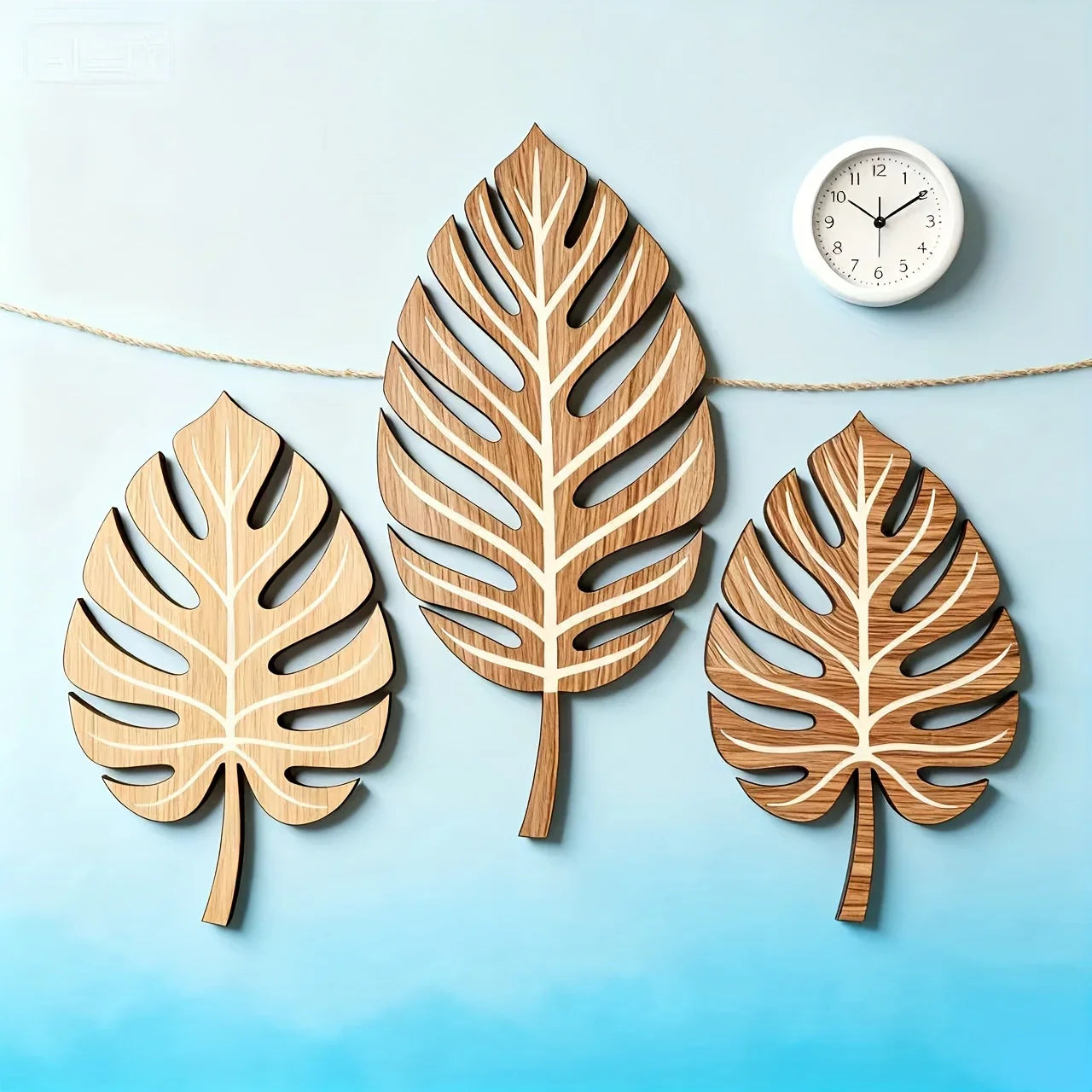 Wooden Christmas Wall Art Set of Botanical Design Plaques, back view - House Of Avana