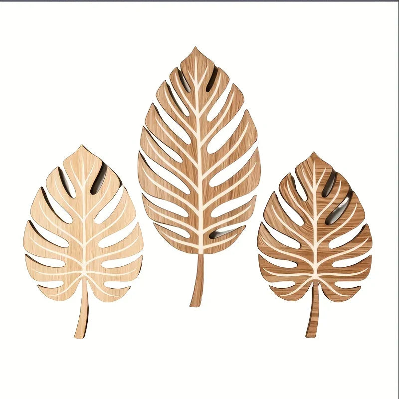 Wooden Christmas Wall Art Set of Botanical Design Plaques, side view - House Of Avana