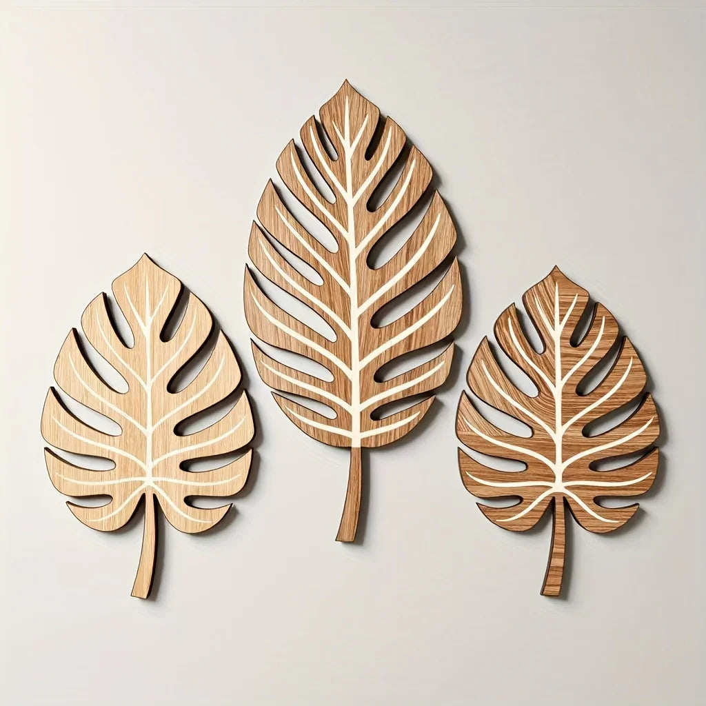 Wooden Christmas Wall Art Set of Botanical Design Plaques, detail shot - House Of Avana