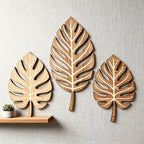 Wooden Christmas Wall Art Set of Botanical Design Plaques, front view - House Of Avana