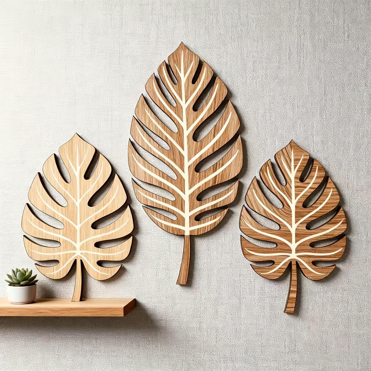 Wooden Christmas Wall Art Set of Botanical Design Plaques, front view - House Of Avana