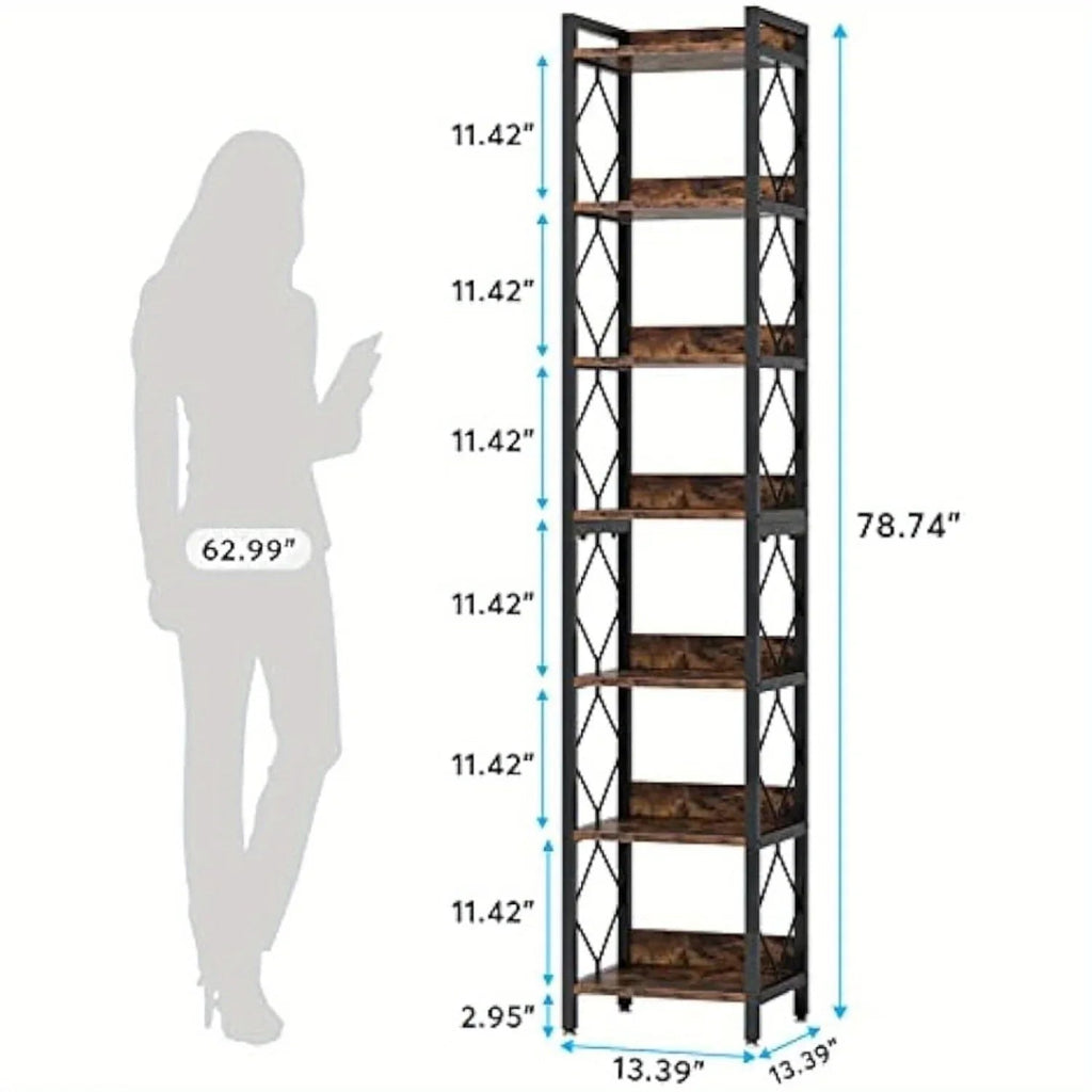 Corner Bookshelf for Small Spaces, Extra Tall 7-tier Skinny Organizer for Home Office Storage - House Of Avana [[SKU:HOA-BOK-017]]