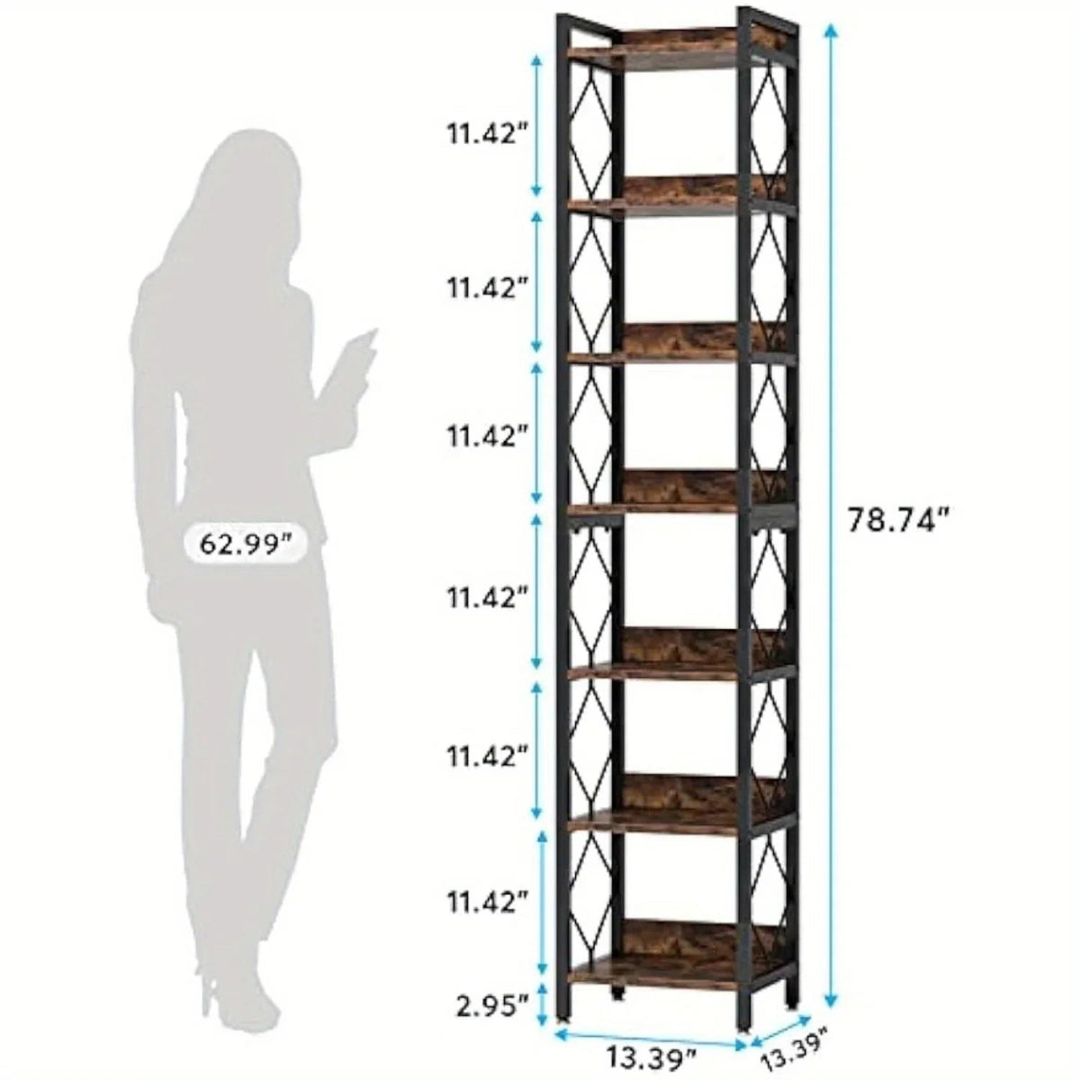 Corner Bookshelf for Small Spaces, Extra Tall 7-tier Skinny Organizer for Home Office Storage - House Of Avana [[SKU:HOA-BOK-017]]