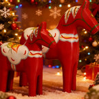 Pair of Hand-Painted Nordic Red Dala Horses | Swedish Traditional Wooden Ornament for Wedding, Christmas & Luxury Home Decor | Hand-Carved, Suitable for Various Room Types & Multiple Holidays House Of Avana [[SKU:HOA-XMS-033]]