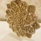 Wooden Flower Carving Disc - Yellow Floral Design on Natural Wood, top view - House Of Avana