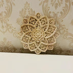 Wooden Flower Carving Disc - Yellow Floral Design on Natural Wood, angled view - House Of Avana