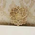 Wooden Flower Carving Disc - Yellow Floral Design on Natural Wood, angled view - House Of Avana [[SKU:HOA-WAL-045]]