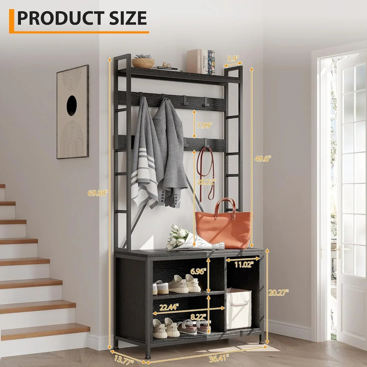 Industrial Modern Hall Tree with Bench - Heavy-duty Freestanding Entryway Storage Cabinet with Coat... - House Of Avana [[SKU:HOA-BEN-007]]