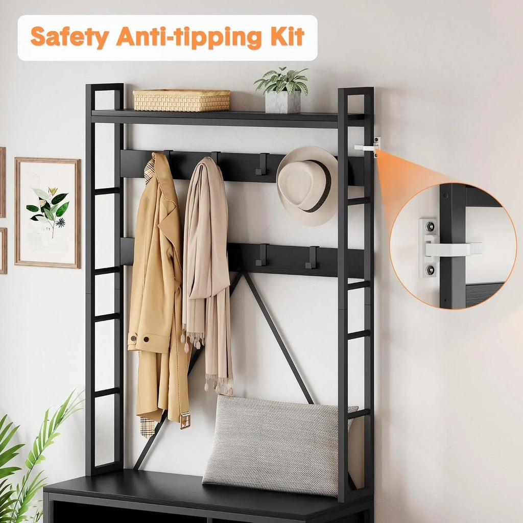 Industrial Modern Hall Tree with Bench - Heavy-duty Freestanding Entryway Storage Cabinet with Coat... - House Of Avana [[SKU:HOA-BEN-007]]