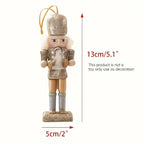 5pcs Rustic Nutcracker Ornaments Set, Golden Glitter Wooden Soldiers, Classic Christmas Tree Hanging Decor, Festive Holiday Accents, No Feather, No Power Needed House Of Avana [[SKU:HOA-SCU-228]]