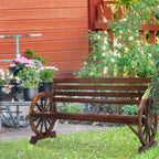 Wooden Outdoor Wheel - Shaped Bench, Wagon Slatted Seat, Weather Resistance, For 3 - Person, For Porch, Yard, Lawn And Garden, Rustic House Of Avana