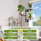 Wooden Rotatable Window Sill Plant Stand, 3 Tier Wall Plant Stand, 180 Degree Rotating Plant Stand, Mid-Century Wooden Style Plant Stand For Indoor And Outdoor Decoration (black) House Of Avana
