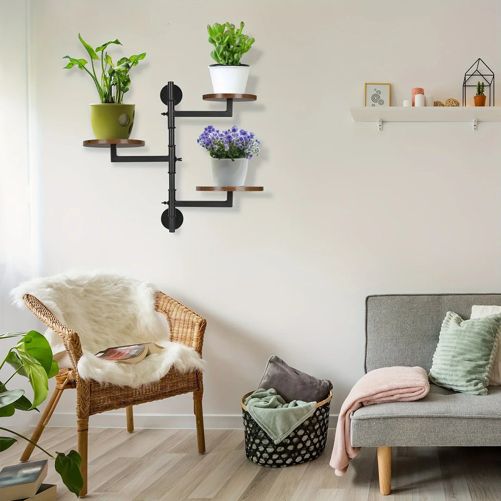 Wooden Rotatable Window Sill Plant Stand, 3 Tier Wall Plant Stand, 180 Degree Rotating Plant Stand, Mid-Century Wooden Style Plant Stand For Indoor And Outdoor Decoration (black) House Of Avana