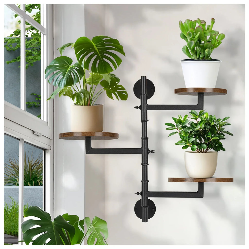 Wooden Rotatable Window Sill Plant Stand, 3 Tier Wall Plant Stand, 180 Degree Rotating Plant Stand, Mid-Century Wooden Style Plant Stand For Indoor And Outdoor Decoration (black) House Of Avana