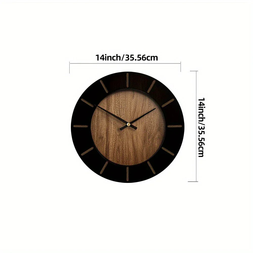 Wooden Silent Wall Clock with Vintage Design, close-up view - House Of Avana