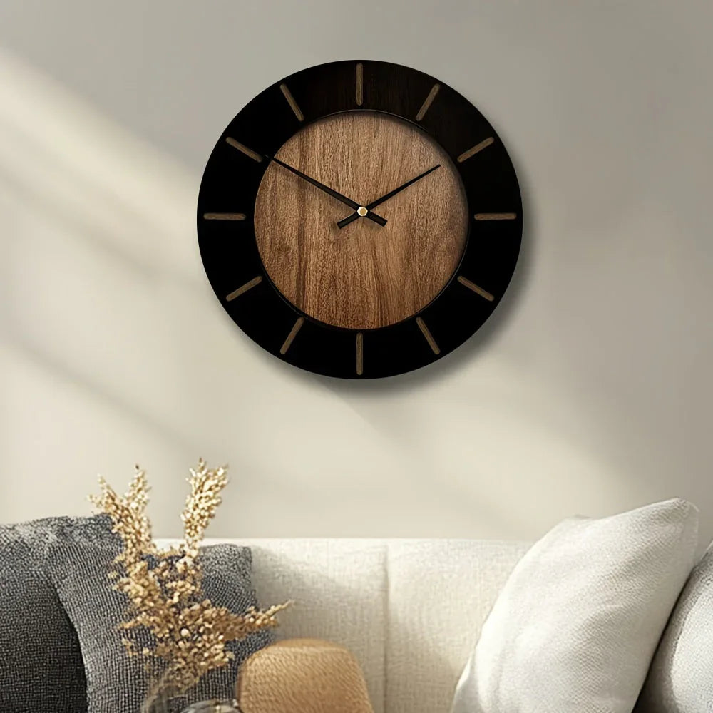 Wooden Silent Wall Clock with Vintage Design, side view - House Of Avana