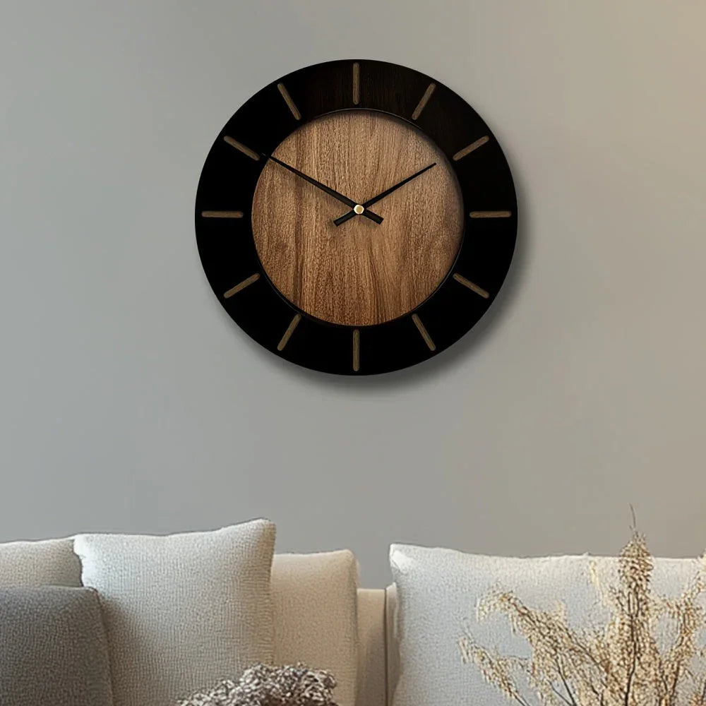 Wooden Silent Wall Clock with Vintage Design, detail shot - House Of Avana