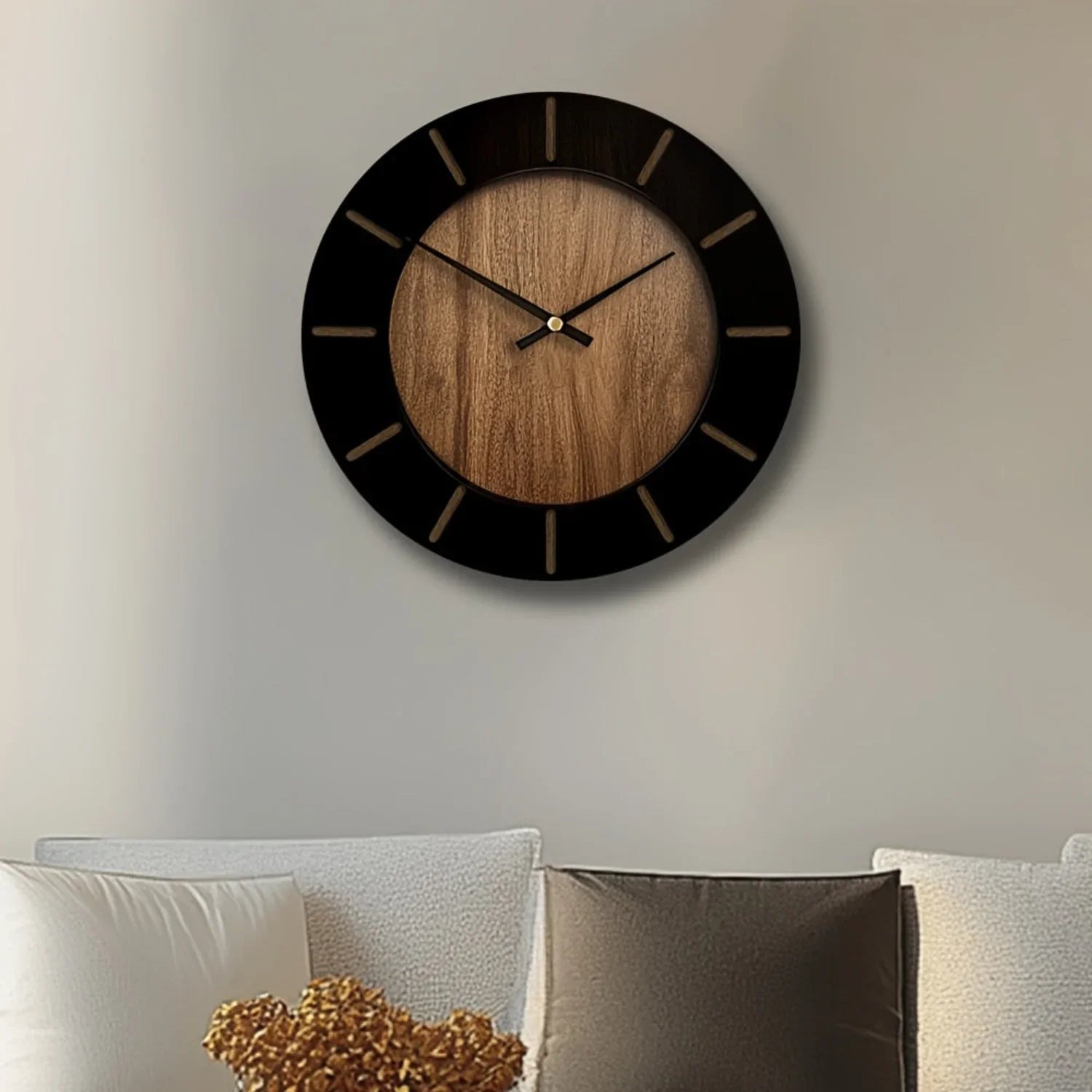 Wooden Silent Wall Clock with Vintage Design, top view - House Of Avana