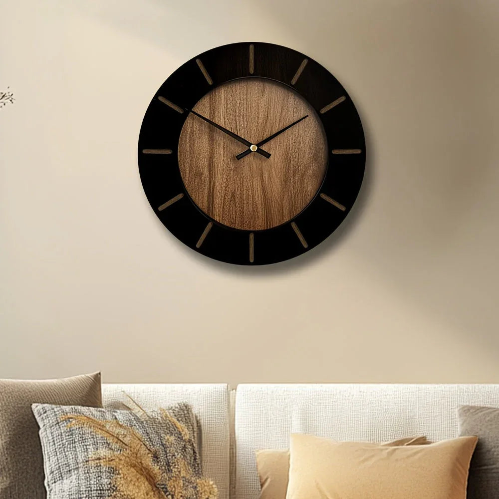 Wooden Silent Wall Clock with Vintage Design, angled view - House Of Avana