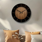 Wooden Silent Wall Clock with Vintage Design, angled view - House Of Avana