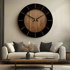 Wooden Silent Wall Clock with Vintage Design, front view - House Of Avana [[SKU:HOA-CLK-404]]
