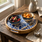 House of Avana Round Blue Mango Wood Serving Tray