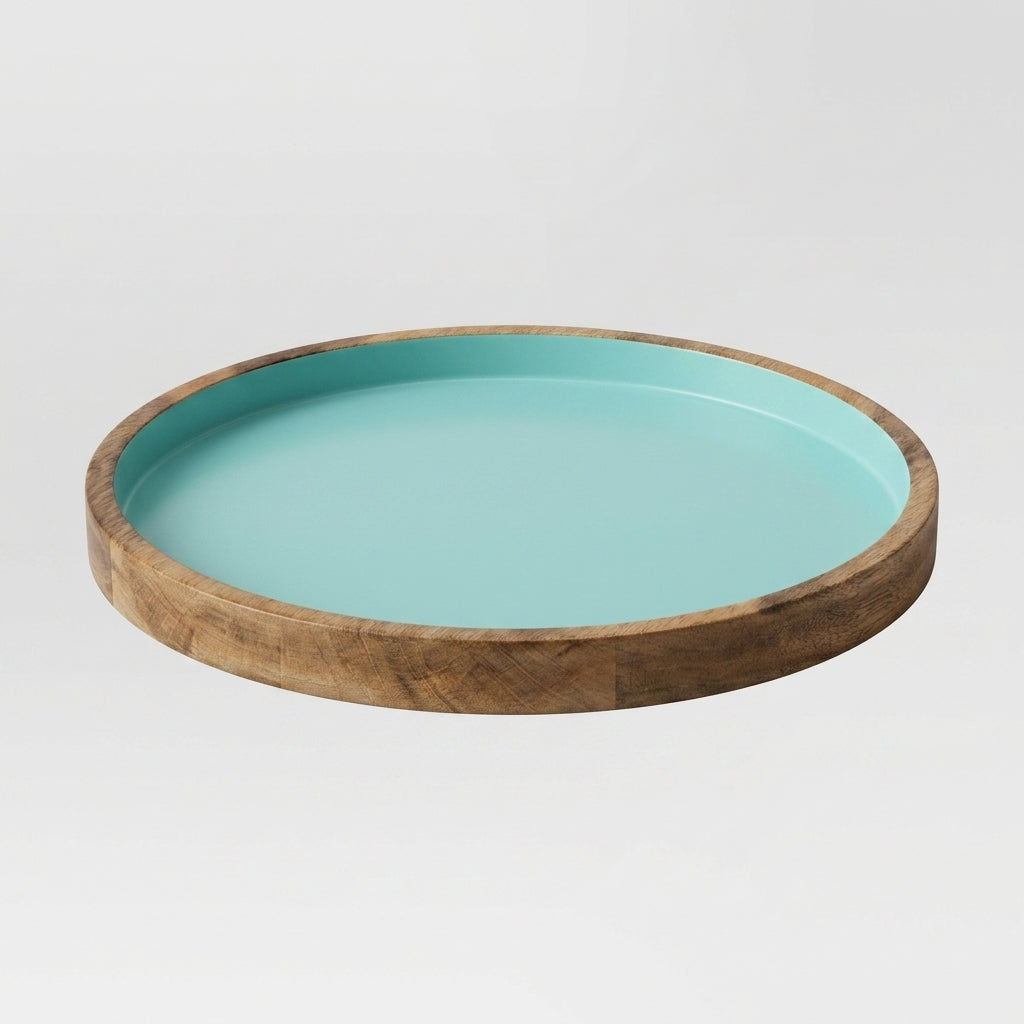 House of Avana Blue Round Mango Wood Platter