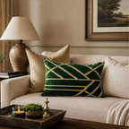 Woodlands Green Silk Velvet Ikat Pillow Cover, 16 x 24