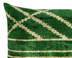 Woodlands Green Silk Velvet Ikat Pillow Cover, 16 x 24