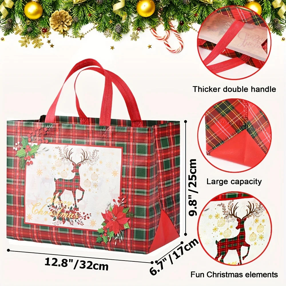 8/16pcs Festive Christmas Gift Bags with Handles - Foldable, Multi-Use Woven Fabric Totes for Gift Packaging, Shopping, and Party Supplies, Red & White Plaid Design, Perfect for Holiday Presents, Gift Bags for Gifts, Gift Pac House Of Avana [[SKU:HOA-STO-412]]