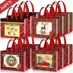 8/16pcs Festive Christmas Gift Bags with Handles - Foldable, Multi-Use Woven Fabric Totes for Gift Packaging, Shopping, and Party Supplies, Red & White Plaid Design, Perfect for Holiday Presents, Gift Bags for Gifts, Gift Pac House Of Avana [[SKU:HOA-STO-412-A]]