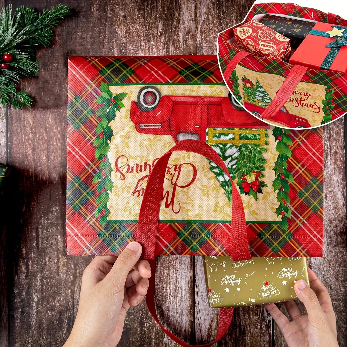 8/16pcs Festive Christmas Gift Bags with Handles - Foldable, Multi-Use Woven Fabric Totes for Gift Packaging, Shopping, and Party Supplies, Red & White Plaid Design, Perfect for Holiday Presents, Gift Bags for Gifts, Gift Pac House Of Avana