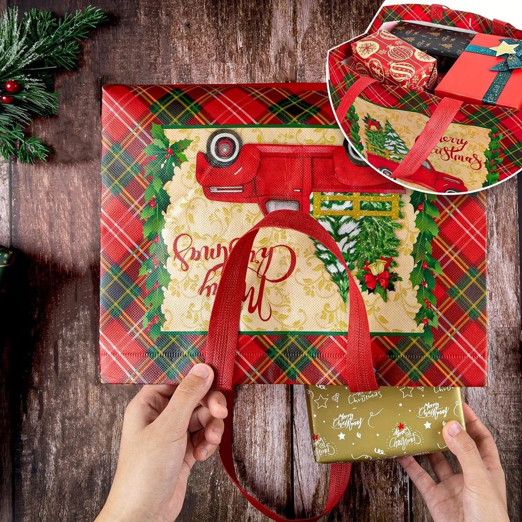 8/16pcs Festive Christmas Gift Bags with Handles - Foldable, Multi-Use Woven Fabric Totes for Gift Packaging, Shopping, and Party Supplies, Red & White Plaid Design, Perfect for Holiday Presents, Gift Bags for Gifts, Gift Pac House Of Avana [[SKU:HOA-STO-412]]