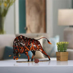 Bronze-colored woven metal bull sculpture featuring intricate wire design as a unique metal animal modern iron art piece