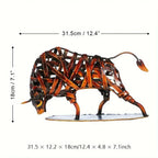Bronze-colored woven metal bull sculpture with lattice design and polished finish unique metal animal decor
