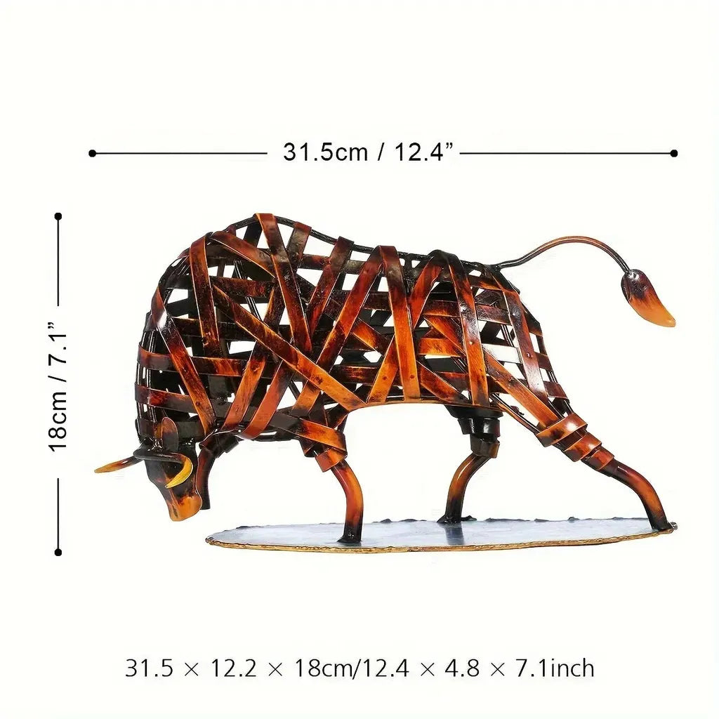 Bronze-colored woven metal bull sculpture with lattice design and polished finish unique metal animal decor