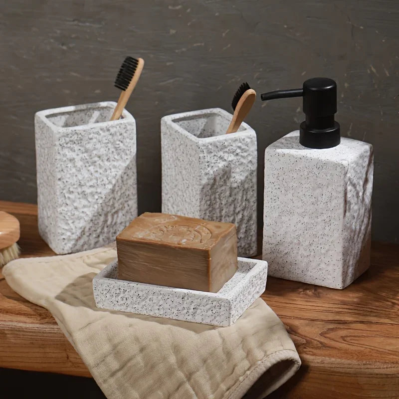 A S Set Featuring a Minimalist Nordic Design in Ceramic, Including a Stone-patterned Wash Cup Set,... - House Of Avana
