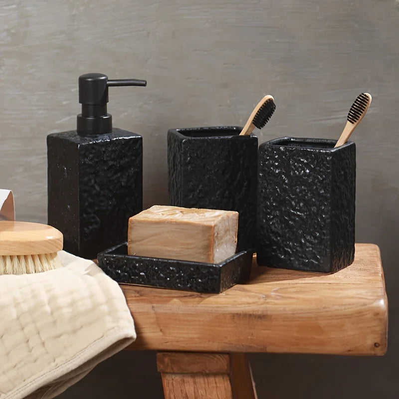 A S Set Featuring a Minimalist Nordic Design in Ceramic, Including a Stone-patterned Wash Cup Set,... - House Of Avana