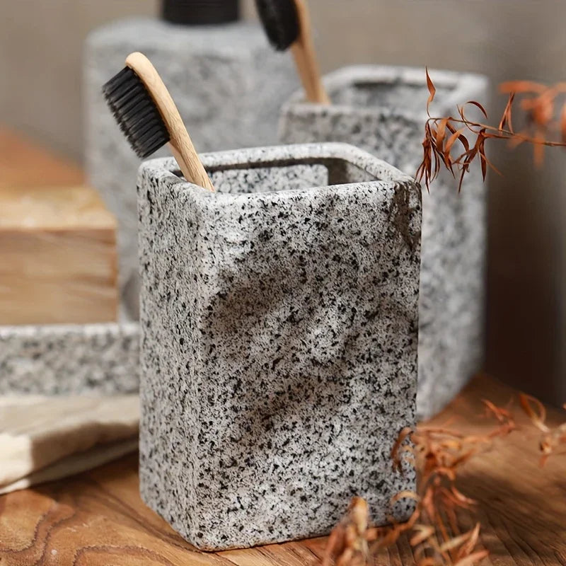 A S Set Featuring a Minimalist Nordic Design in Ceramic, Including a Stone-patterned Wash Cup Set,... - House Of Avana