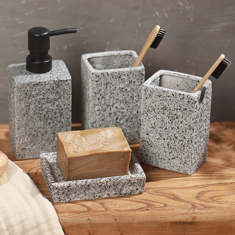A S Set Featuring a Minimalist Nordic Design in Ceramic, Including a Stone-patterned Wash Cup Set,... - House Of Avana