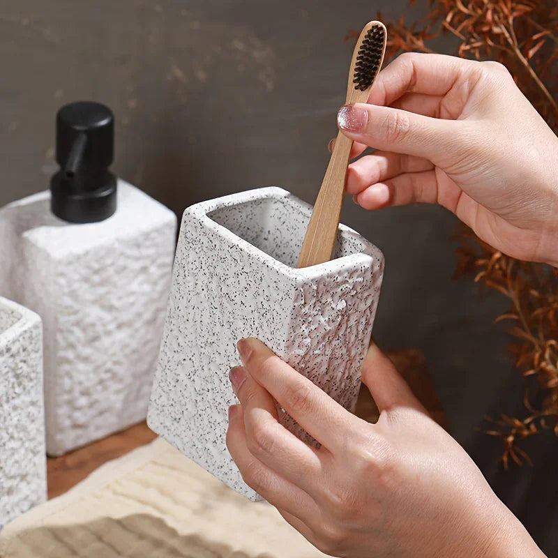 A S Set Featuring a Minimalist Nordic Design in Ceramic, Including a Stone-patterned Wash Cup Set,... - House Of Avana