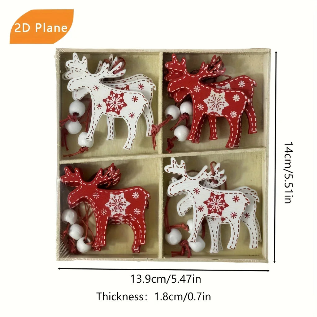 A box contains 12 wooden festive hanging decorations, Small cartoon shaped daily decoration, Perfect for Christmas Decorations, Patterned Christmas Tree Ornaments, Great for Family Holiday Carnival Parties House Of Avana