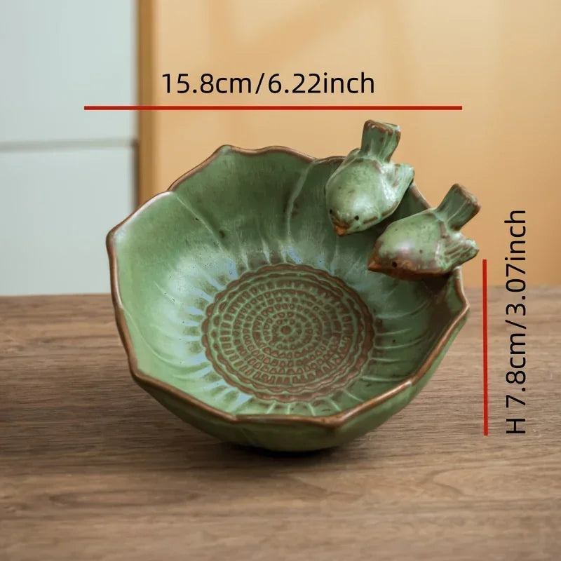 A Ceramic Flower Pot Featuring a Small Outdoor Double Bird Statue, Available in Two Styles, Suitable for... - House Of Avana