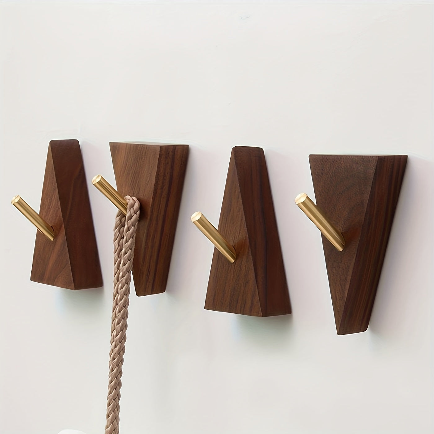A Set of 4 Scandinavian Walnut Wall Hooks with Golden Decorations - Rust Proof Weight of 8.16 KG, Screw Installation, Space Saving Bathroom Entrance Hanger, Modern Minimalist Home Decoration, Robe & Towel Hooks House Of Avana