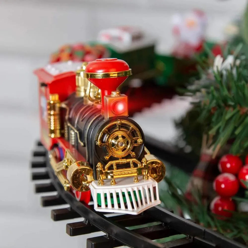 35.43-inch Large Electric Christmas Toy Train Set with Motorized Track System, Pull-Back/Crank/Push Operation, Flashing Lights & Realistic Sounds - Multicolor Locomotives & Train, Gift for Boys & Girls (Santa- Model Railroad House Of Avana