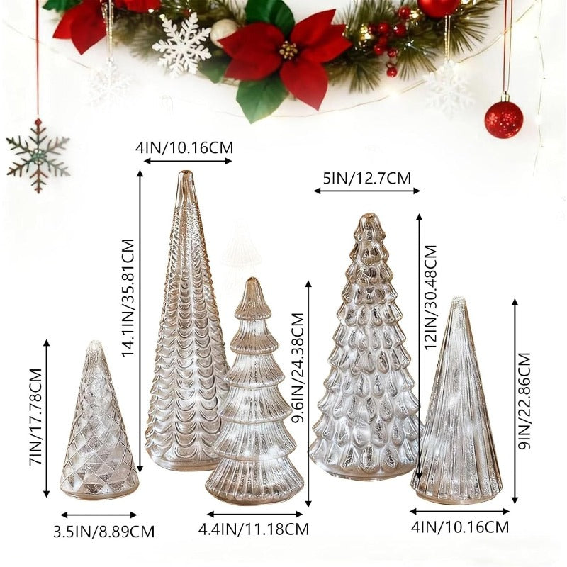 5pcs Luminous Christmas Tree Statue Ornament - Golden Silvery Luminous Christmas Tree, Exquisite Christmas Festival Decoration Ornament&Plaque - Suitable for Room Desktop Home Decoration - Suitable for Black Friday Home Party House Of Avana