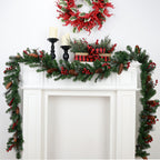 1pc Extra Long 274.32cm Artificial Garland with Heavy-Duty Plastic/Metal Frame - Realistic Pine Cones & Red Berry Clusters - Large Indoor/Outdoor Christmas Garland for Fireplace, Stairs, Doors, Mantle - All-Weather Durable Ga House Of Avana