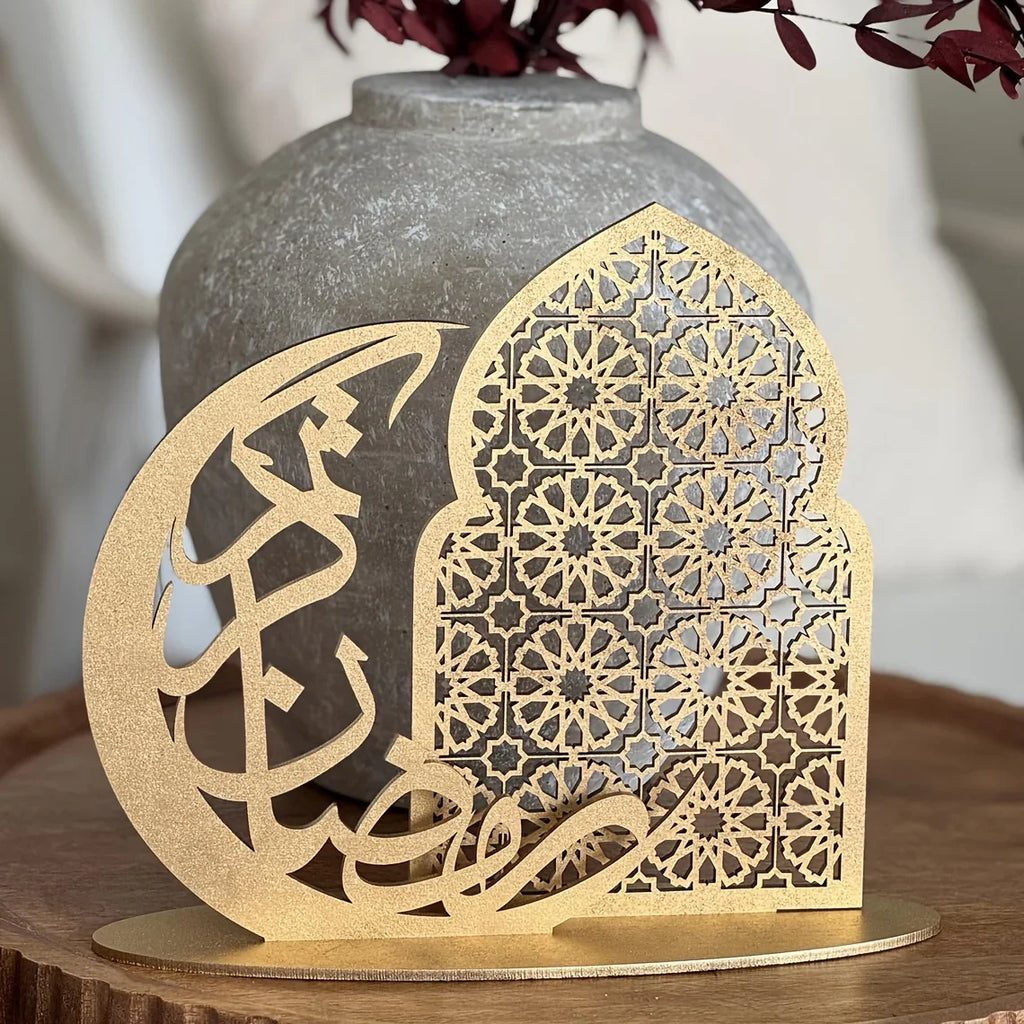 Wood Decorative Sign - Traditional Wooden Tabletop Eid Decoration